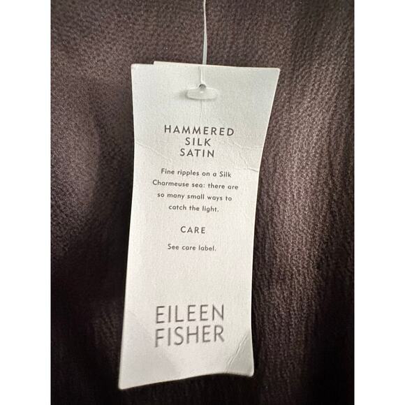 Eileen Fisher Women's Peat Brown Hammered Silk Satin Open Front Jacket Size PL - Picture 7 of 7